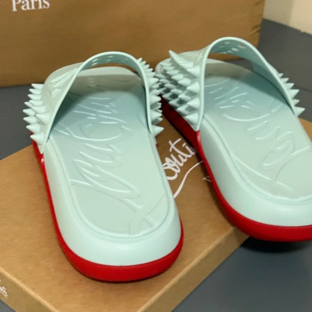 Christian Louboutin 1240945 Take It Easy Iceberg Blue Rubber Slide Sandal, 44 - Picture 8 of 15